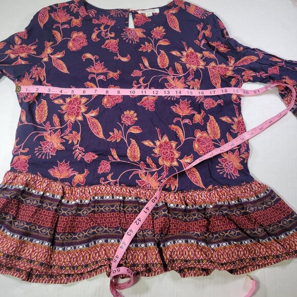 Beachlunchlounge Collection Women Boho Floral Peplum Peasant Blouse Size M - Picture 7 of 10